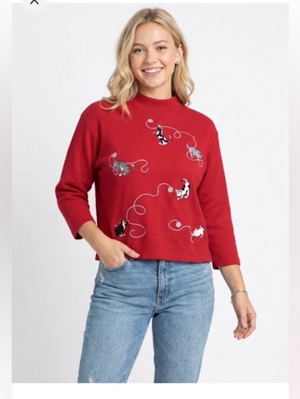 Vintage embroidered cats sweater size small petite